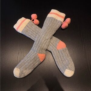 Gray and Pink Pom-Pom Socks